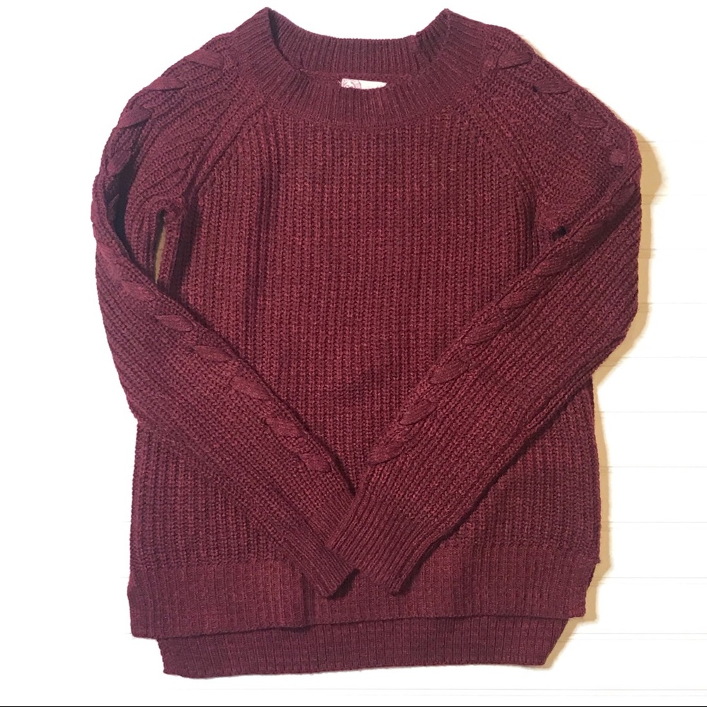 Burgundy Sweater Bundle S XS Pink Republic Lace Up + Cable Knit Cozy Fall Set - Picture 3 of 8